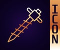 Gold line Construction jackhammer icon isolated on black background. Vector