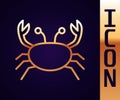 Gold line Crab icon isolated on black background. Vector