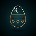 Gold line Cracked egg icon isolated on dark blue background. Happy Easter. Vector Illustration Royalty Free Stock Photo