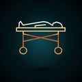 Gold line Dead body in the morgue icon isolated on dark blue background. Vector Royalty Free Stock Photo