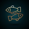Gold line Dead fish icon isolated on dark blue background. Vector Royalty Free Stock Photo