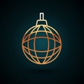 Gold line Disco ball icon isolated on dark blue background. Vector