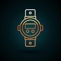 Gold line Diving watch icon isolated on dark blue background. Diving underwater equipment. Vector Royalty Free Stock Photo