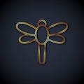 Gold line Dragonfly icon isolated on black background. Vector