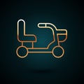 Gold line Electric wheelchair for disabled people icon isolated on dark blue background. Mobility scooter icon. Vector Royalty Free Stock Photo