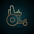 Gold line Electric wheelchair for disabled people icon isolated on dark blue background. Mobility scooter icon. Vector Royalty Free Stock Photo