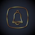 Gold line Emergency mobile phone call to hospital icon isolated on black background. Vector