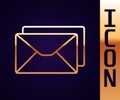 Gold line Envelope icon isolated on black background. Email message letter symbol. Vector Illustration Royalty Free Stock Photo