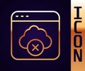 Gold line Failed access cloud storage icon isolated on black background. Cloud technology data transfer and storage