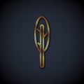 Gold line Feather pen icon isolated on black background. Vector Royalty Free Stock Photo