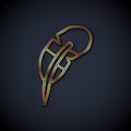 Gold line Feather pen icon isolated on black background. Vector Royalty Free Stock Photo