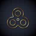 Gold line Fidget spinner icon isolated on black background. Stress relieving toy. Trendy hand spinner. Vector