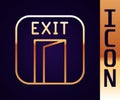 Gold line Fire exit icon isolated on black background. Fire emergency icon. Vector Royalty Free Stock Photo