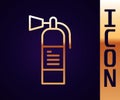 Gold line Fire extinguisher icon isolated on black background. Vector Royalty Free Stock Photo