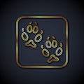 Gold line Fox paw footprint icon isolated on black background. Vector Royalty Free Stock Photo