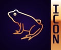 Gold line Frog icon isolated on black background. Animal symbol. Vector