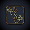 Gold line Frog paw footprint icon isolated on black background. Vector