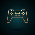 Gold line Gamepad icon isolated on dark blue background. Game controller. Vector Illustration