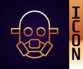 Gold line Gas mask icon isolated on black background. Respirator sign. Vector