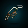Gold line Gasoline pump nozzle icon isolated on dark blue background. Fuel pump petrol station. Refuel service sign. Gas