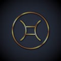 Gold line Gemini zodiac sign icon isolated on black background. Astrological horoscope collection. Vector Royalty Free Stock Photo
