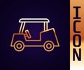 Gold line Golf car icon isolated on black background. Golf cart. Vector Royalty Free Stock Photo