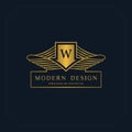 Gold Line graphics monogram. Elegant art logo design. Letter W. Graceful template. Business sign, identity for Restaurant, Royalty Royalty Free Stock Photo