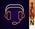 Gold line Headphones icon isolated on black background. Earphones. Concept for listening to music, service