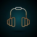 Gold line Headphones icon isolated on dark blue background. Earphones. Concept for listening to music, service