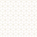 Gold line hexagon seamless pattern, geometric cube lattice design on white Royalty Free Stock Photo