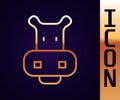 Gold line Hippo or Hippopotamus icon isolated on black background. Animal symbol. Vector Royalty Free Stock Photo