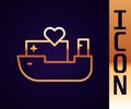 Gold line Humanitarian ship icon isolated on black background. Vector