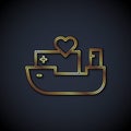 Gold line Humanitarian ship icon isolated on black background. Vector