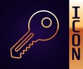 Gold line Key icon isolated on black background. Vector Illustration Royalty Free Stock Photo