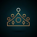 Gold line King crown icon isolated on dark blue background. Vector