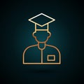 Gold line Laboratory assistant icon isolated on dark blue background. Vector