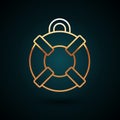 Gold line Lifebuoy icon isolated on dark blue background. Lifebelt symbol. Vector