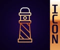 Gold line Lighthouse icon isolated on black background. Vector Illustration Royalty Free Stock Photo