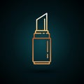 Gold line Lipstick icon isolated on dark blue background. 8 March. International Happy Women Day. Vector Illustration