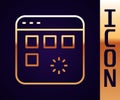Gold line Loading a data window with a progress bar icon isolated on black background. Vector