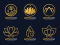 Gold line lotus logo vector art set design Royalty Free Stock Photo