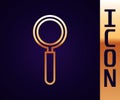 Gold line Magnifying glass icon isolated on black background. Search, focus, zoom, business symbol. Vector Illustration Royalty Free Stock Photo