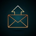 Gold line Mail and e-mail icon isolated on dark blue background. Envelope symbol e-mail. Email message sign. Vector Royalty Free Stock Photo