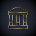 Gold line Museum building icon isolated on black background. Vector