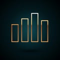 Gold line Music equalizer icon isolated on dark blue background. Sound wave. Audio digital equalizer technology, console Royalty Free Stock Photo