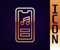 Gold line Music player icon isolated on black background. Portable music device. Vector Royalty Free Stock Photo