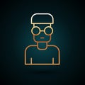 Gold line Nerd geek icon isolated on dark blue background. Vector Royalty Free Stock Photo