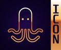 Gold line Octopus icon isolated on black background. Vector