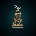 Gold line Oil rig icon isolated on dark blue background. Gas tower. Industrial object. Vector Royalty Free Stock Photo
