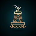 Gold line Oil rig icon isolated on dark blue background. Gas tower. Industrial object. Vector Royalty Free Stock Photo